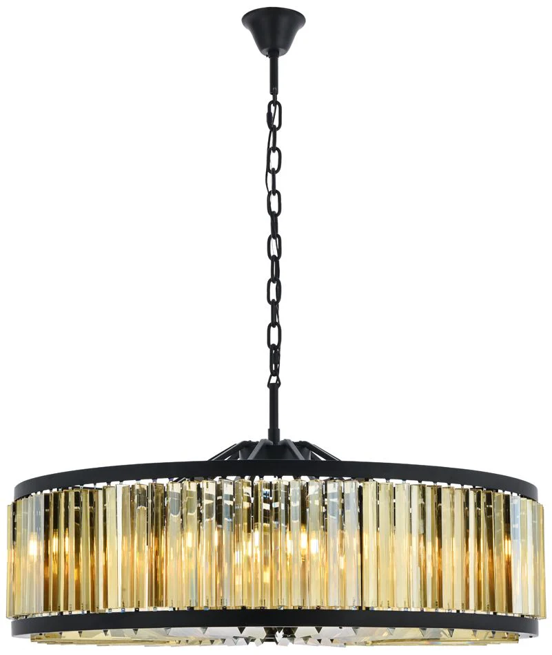Chelsea 10 Light Matte Black Chandelier Golden Teak - Image 1