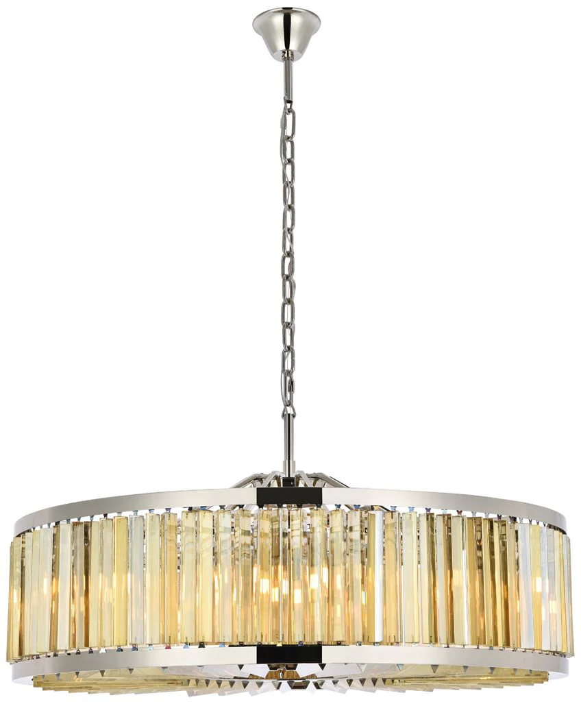 Chelsea 10 Light Polished Nickel Chandelier Golden Teak - Image 1