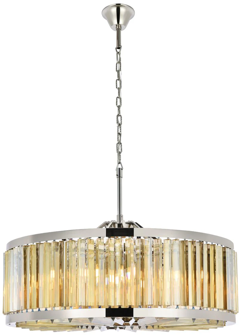 Chelsea 10 Lt Polished Nickel Chandelier Golden Teak - Image 1