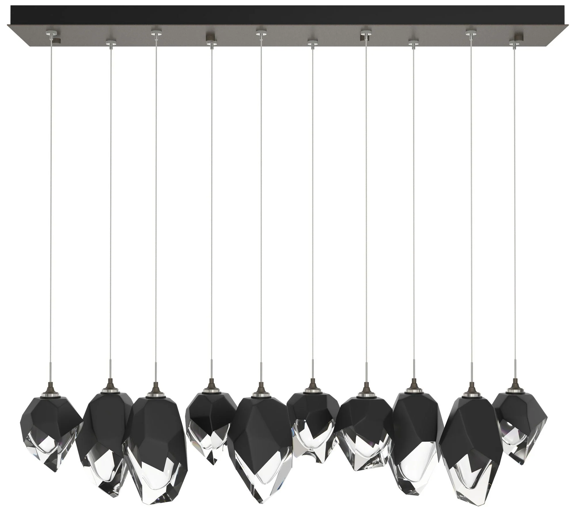 Chrysalis 10.1"W 10-Light Mixed Black Crystal Dark Smoke Long Pendant - Image 1