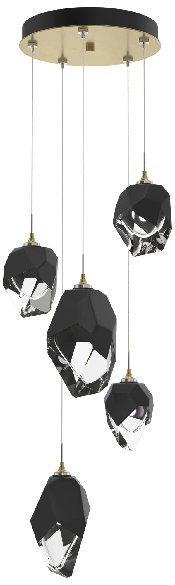 Chrysalis 15.7"W 5-Light Mixed Black Crystal Modern Brass Long Pendant - Image 1