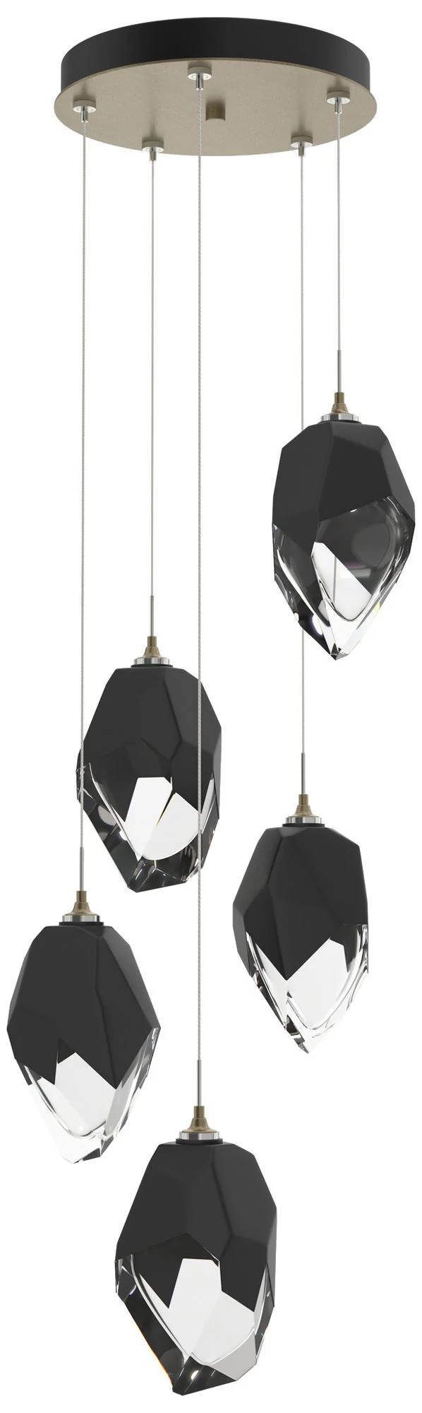 Chrysalis 16.1"W 5-Light Large Black Crystal Soft Gold Long Pendant - Image 1