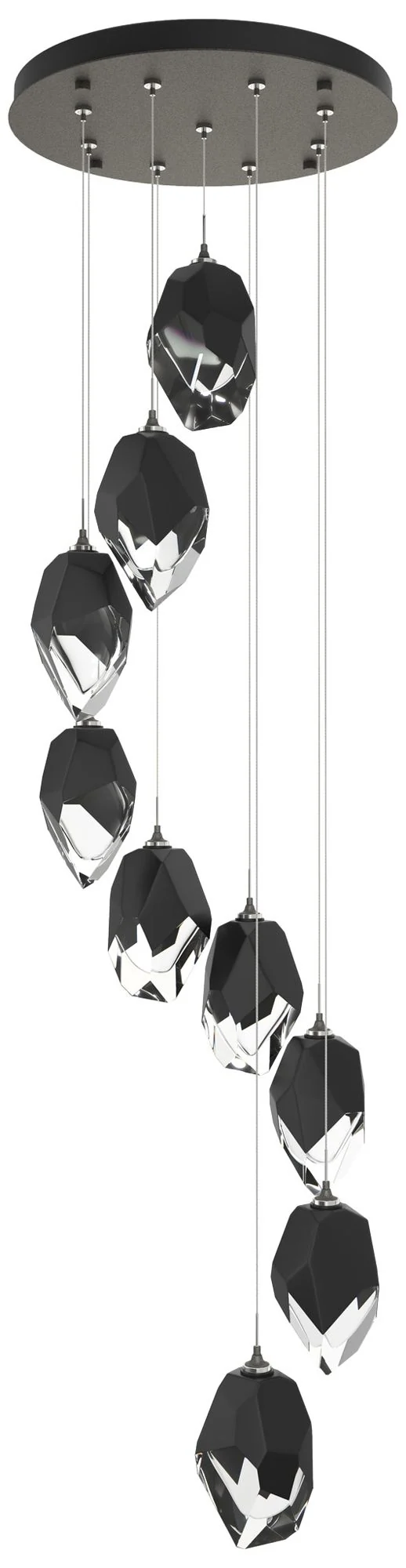 Chrysalis 20.5"W 9-Light Large Black Crystal Natural Iron Long Pendant - Image 1