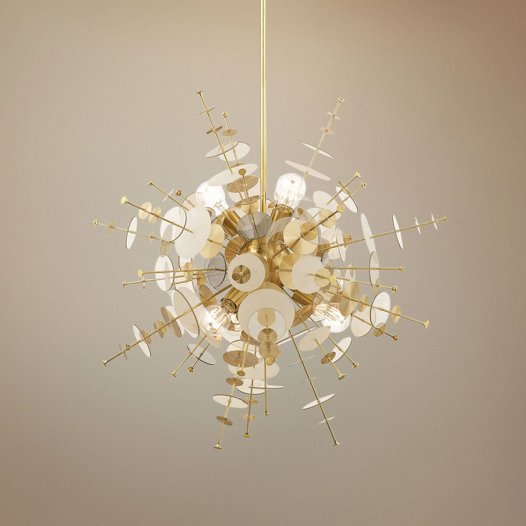 Circulo 30" Wide Satin Brass Starburst Pendant Light - Image 1