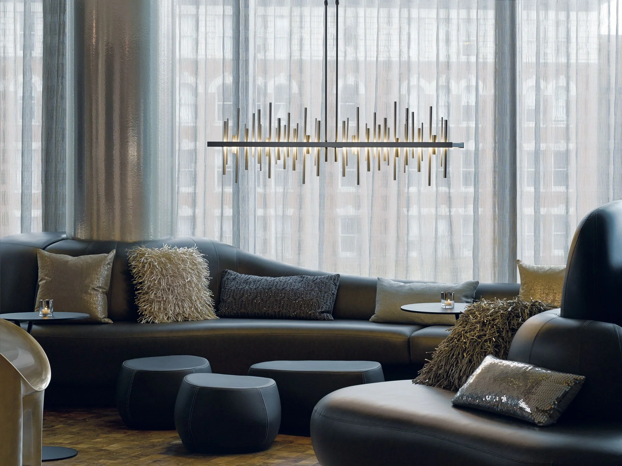 Cityscape 51.9" Wide Large Dark Smoke And Vintage Platinum LED Pendant - Image 3