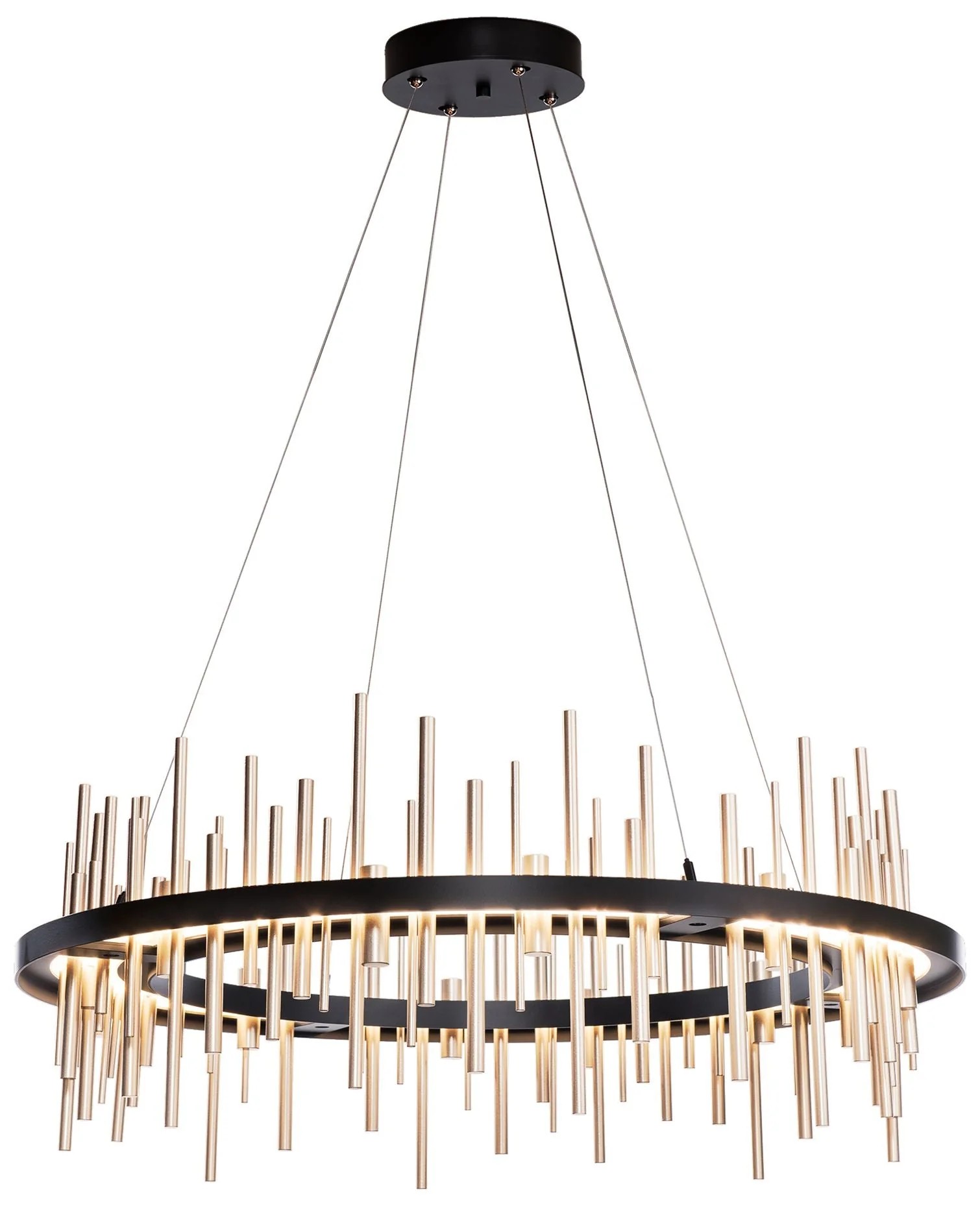 Cityscape Circular LED Pendant - Black - Gold Accents - Standard Height - Image 1