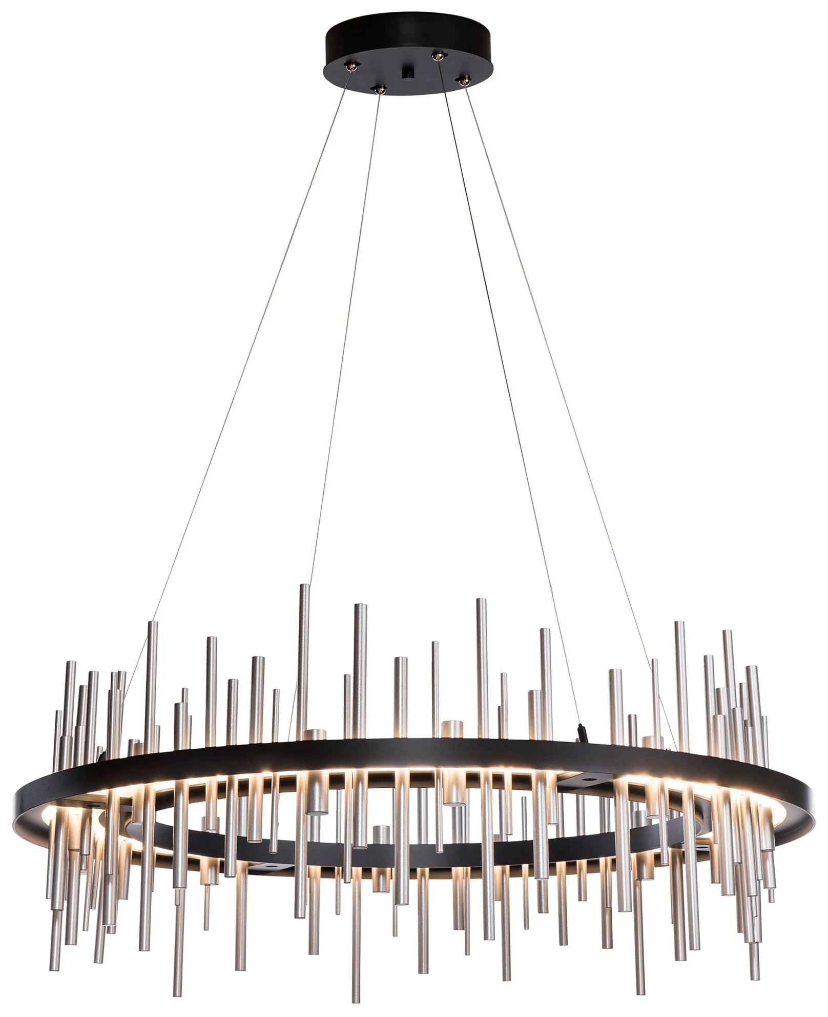 Cityscape Circular LED Pendant - Black - Platinum Accents - Standard Height - Image 1