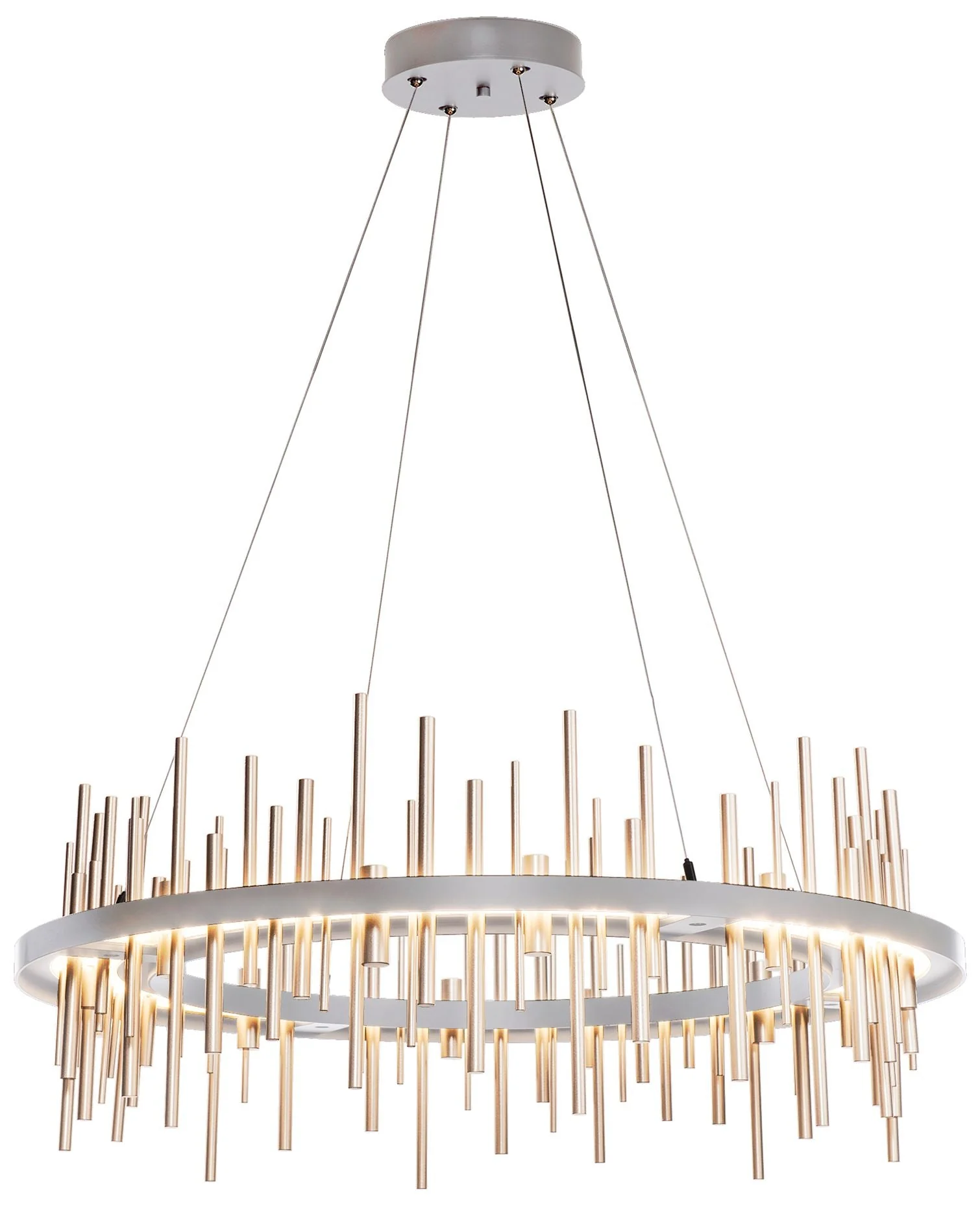 Cityscape Circular LED Pendant - Platinum - Gold Accents - Standard Height - Image 1