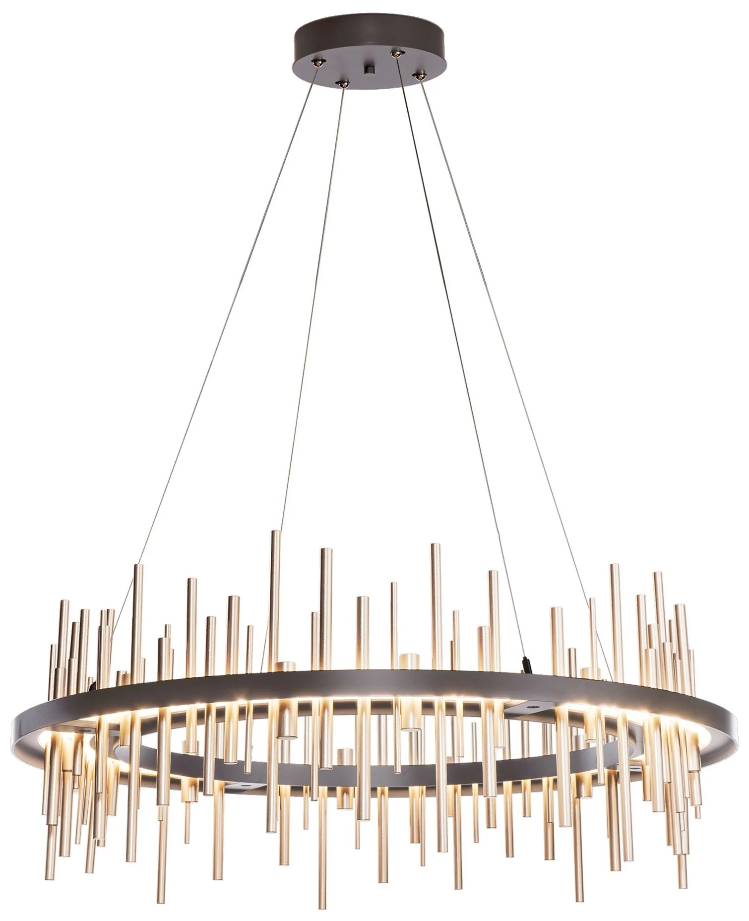 Cityscape Circular LED Pendant - Smoke - Gold Accents - Standard Height - Image 1
