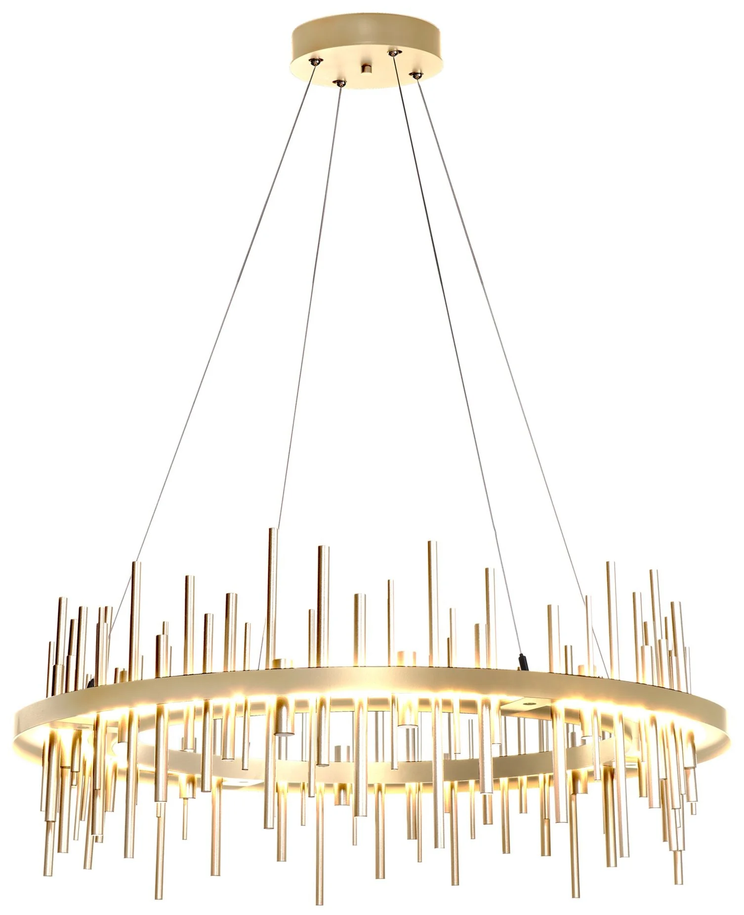 Cityscape Circular LED Pendant - Sterling - Brass Accents - Standard Height - Image 1