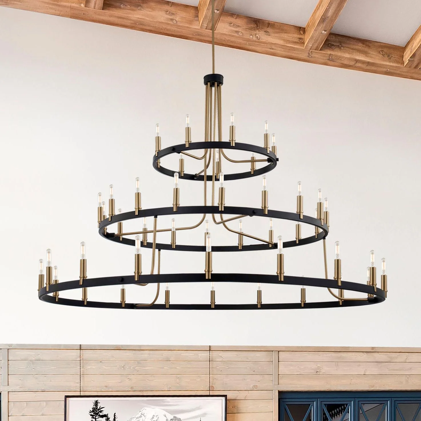 Clayton 60" Wide Brass Black 45-Light 3-Tier Chandelier - Image 2