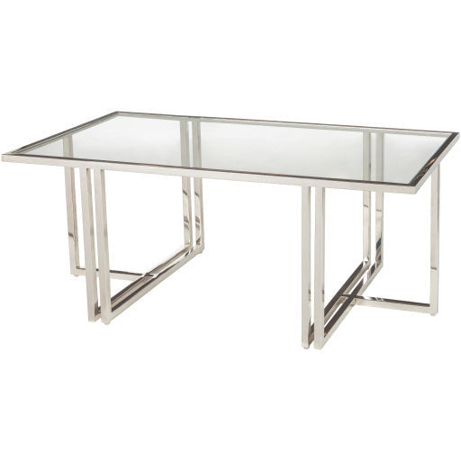 Surya Canberra Modern Glass Top With Metallic Silver Stainless Steel Base Coffee Table CNB-001 - Image 1