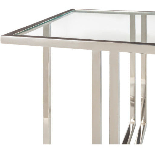 Surya Canberra Modern Glass Top With Metallic Silver Stainless Steel Base Coffee Table CNB-001 - Image 3