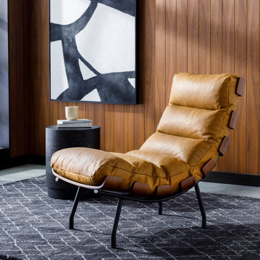 Surya Laval Modern Channeled Cognac Leather Lounge Accent Chair - Image 1