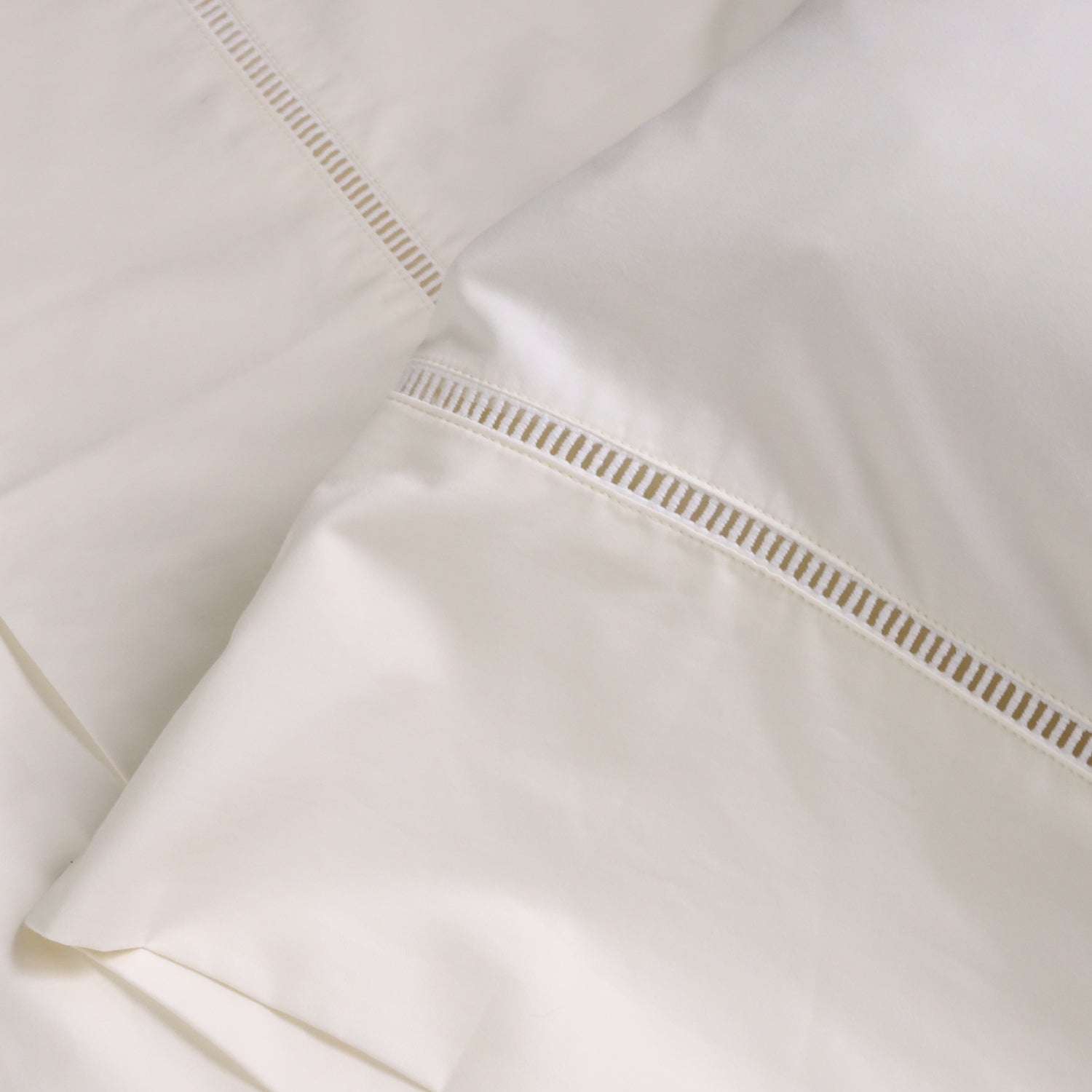 Pom Pom at Home Como Ivory Ladder Stitch Cotton Sateen Sheet Set ~ Available in Twin, Queen and King Sizes - Image 2