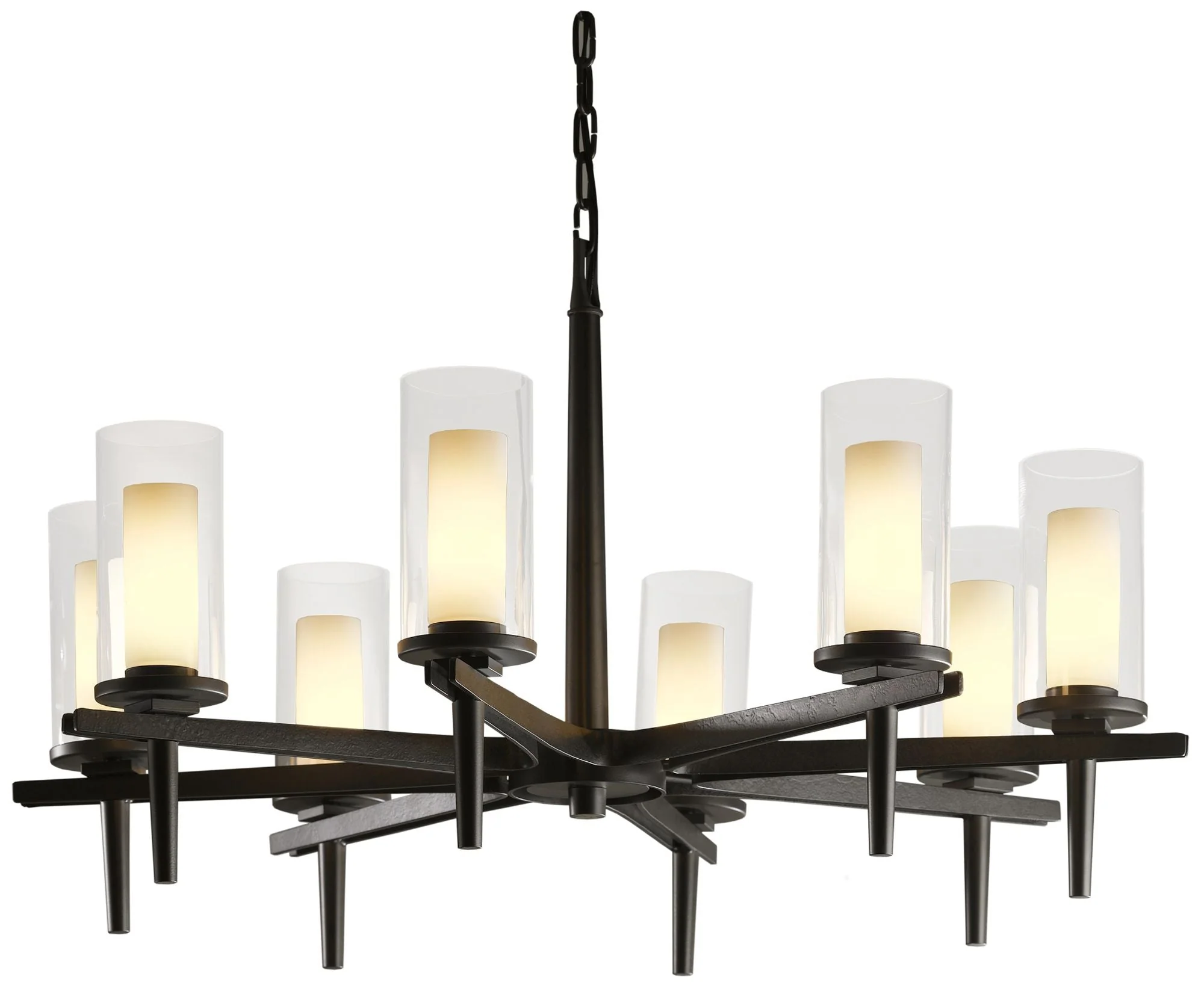 Constellation 8 Arm Chandelier - Dark Smoke Finish - Opal and Clear Glass - Image 1