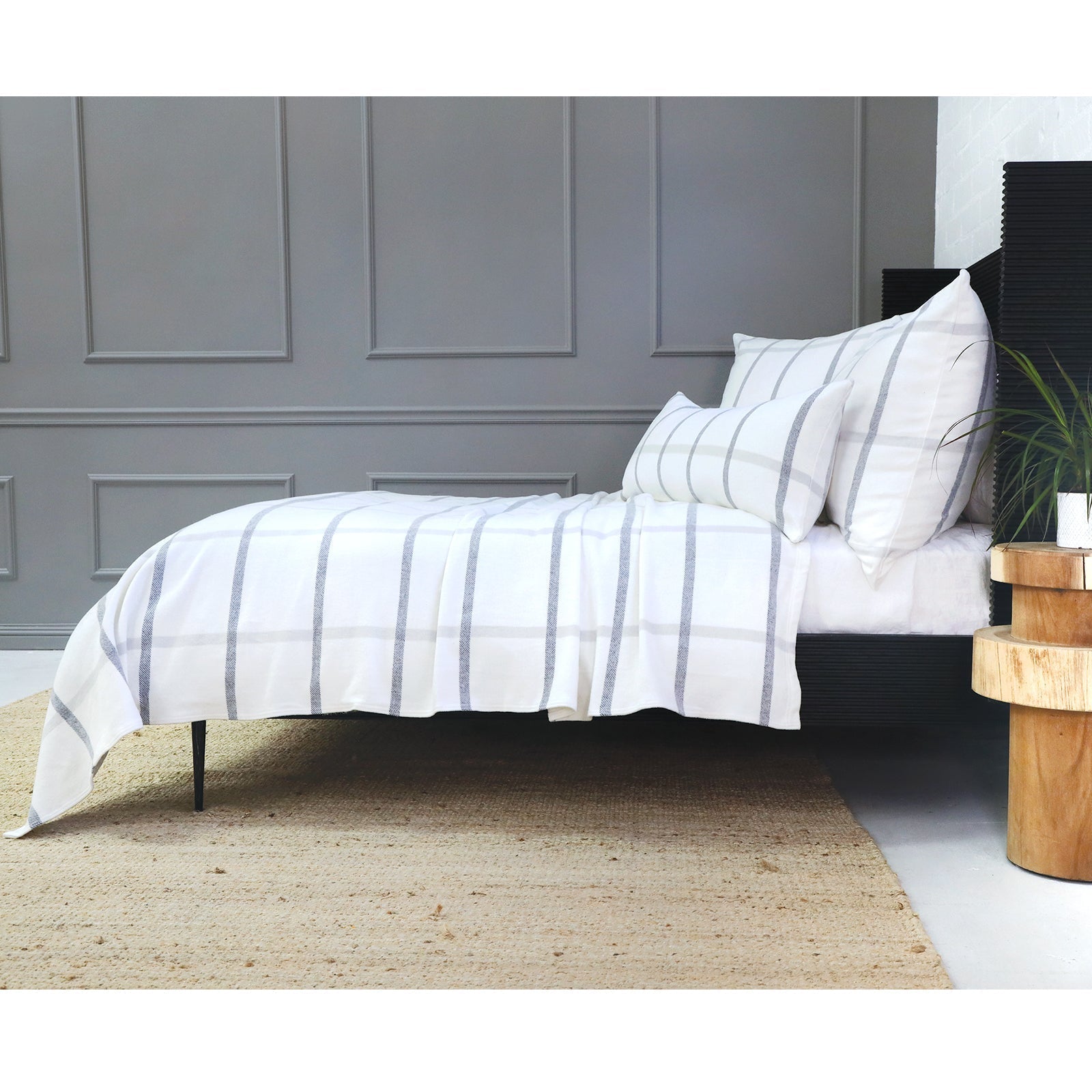 Pom Pom at Home Copenhagen White and Grey Plaid Blanket ~ Available in Queen and King Sizes - Image 3