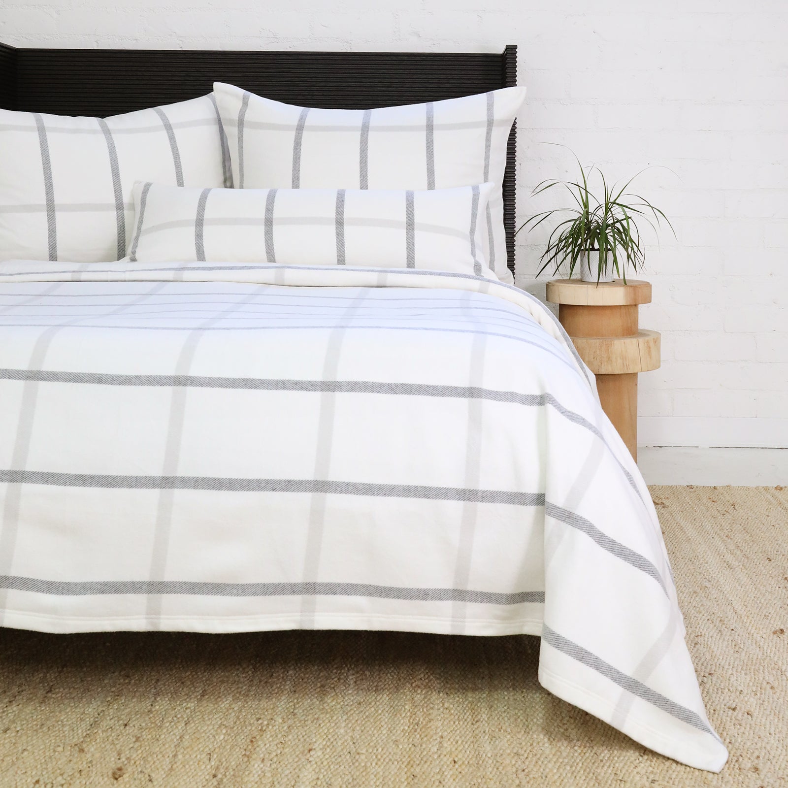 Pom Pom at Home Copenhagen White and Grey Plaid Blanket ~ Available in Queen and King Sizes
