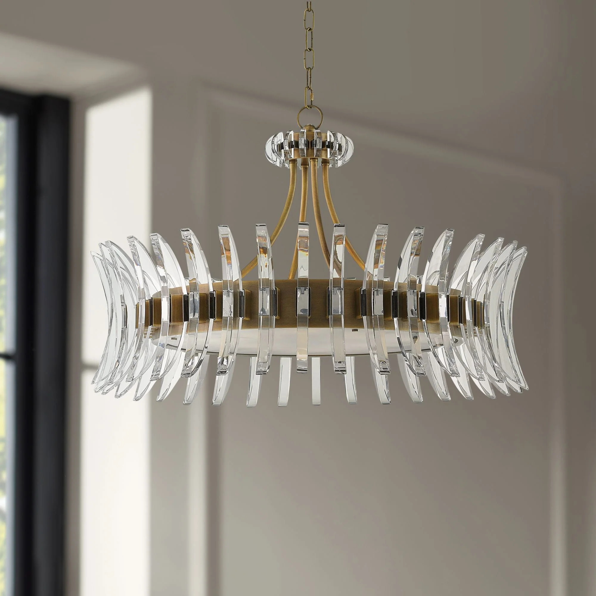 Coquette 29 3/4" Wide Antique Brass and Crystal Chandelier - Image 1