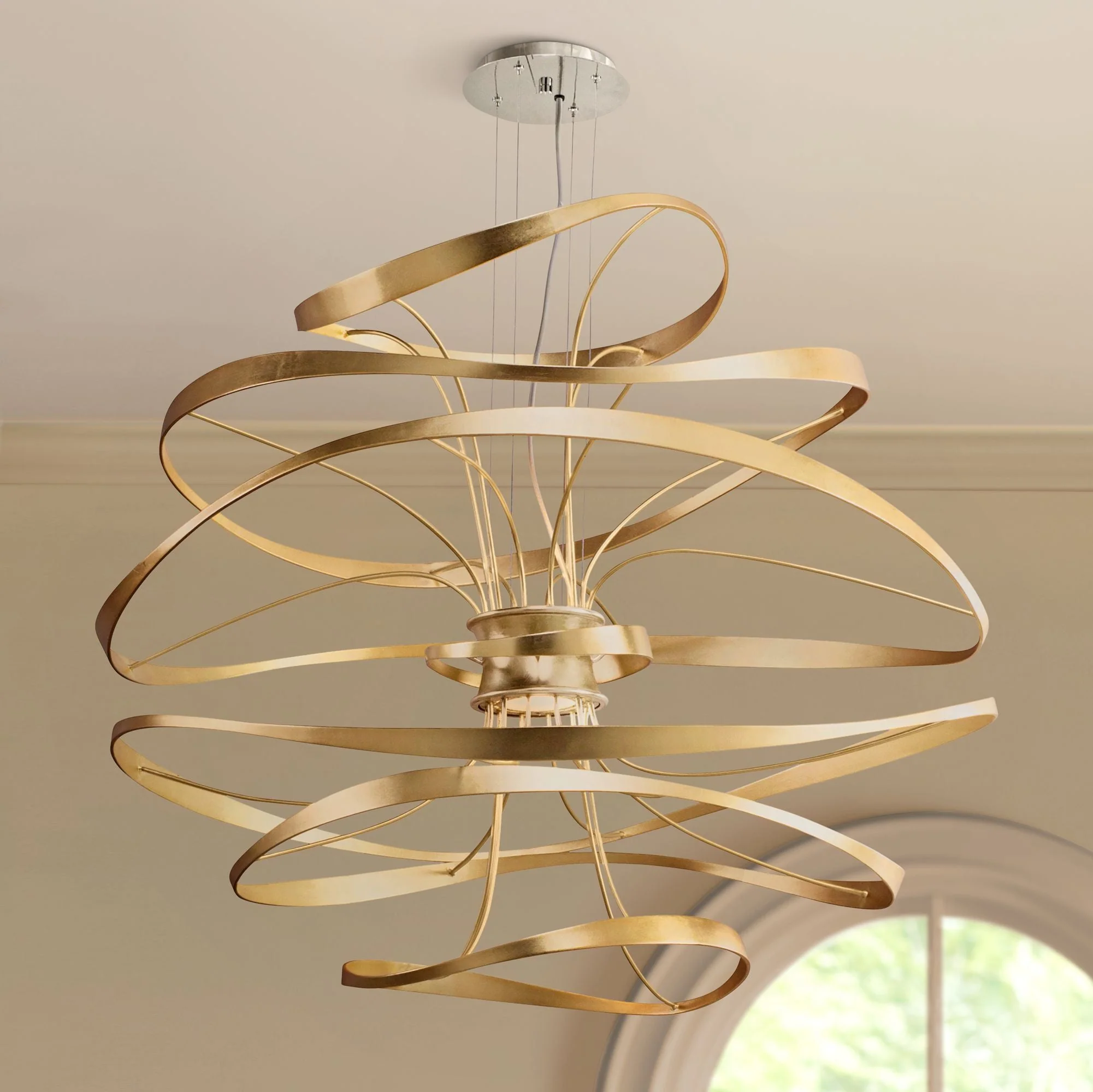 Corbett Calligraphy 42" Wide Gold Leaf LED Pendant Light - Image 1