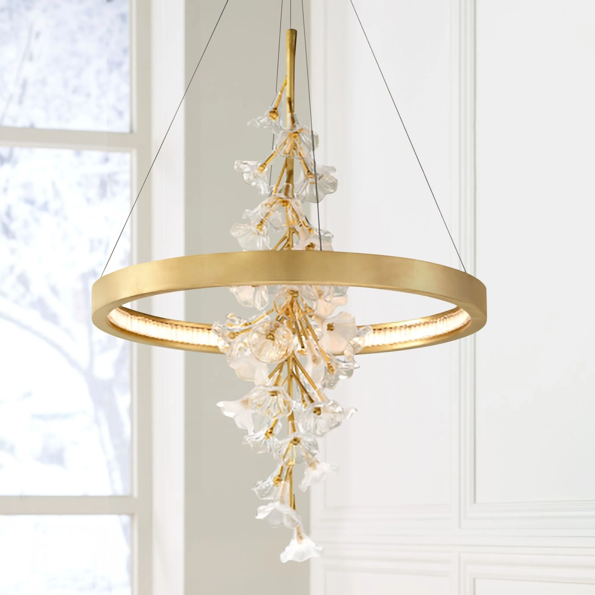 Corbett Jasmine 28" Wide Gold Leaf LED Floral Pendant Light - Image 2