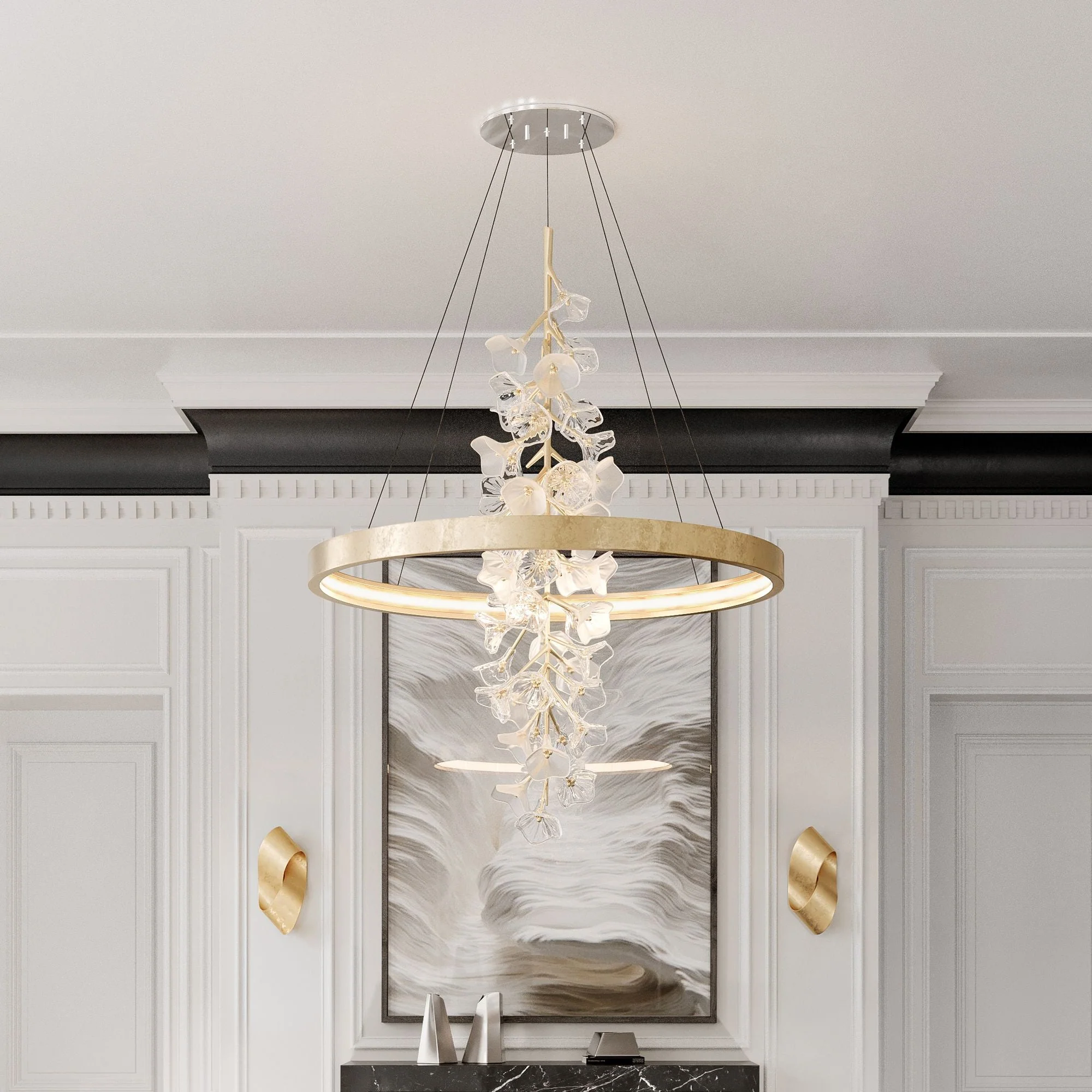 Corbett Lighting Jasmine 36" Wide LED Gold Leaf Flower Ring Chandelier - Image 1
