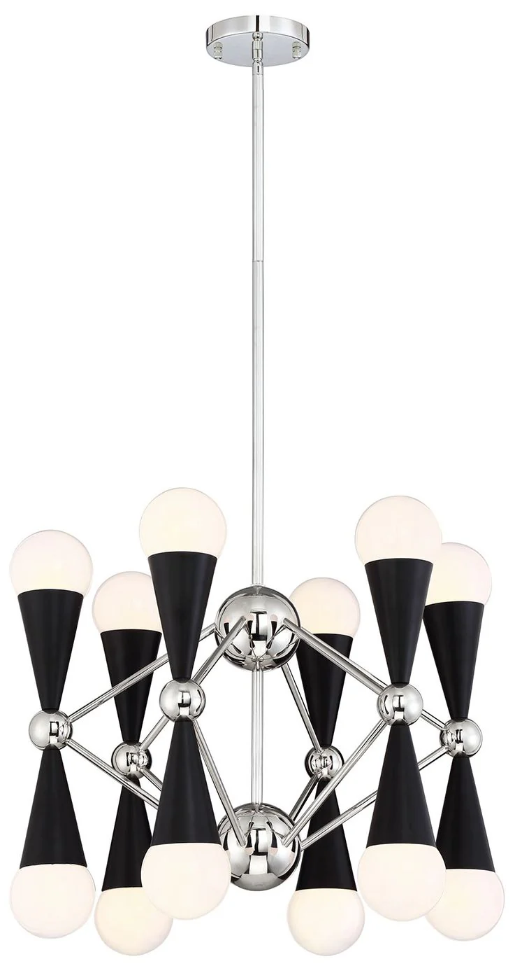 Crosby 12-Lt 22 In Geometric Prism Polished Nickel Matte Black Chandelier - Image 1