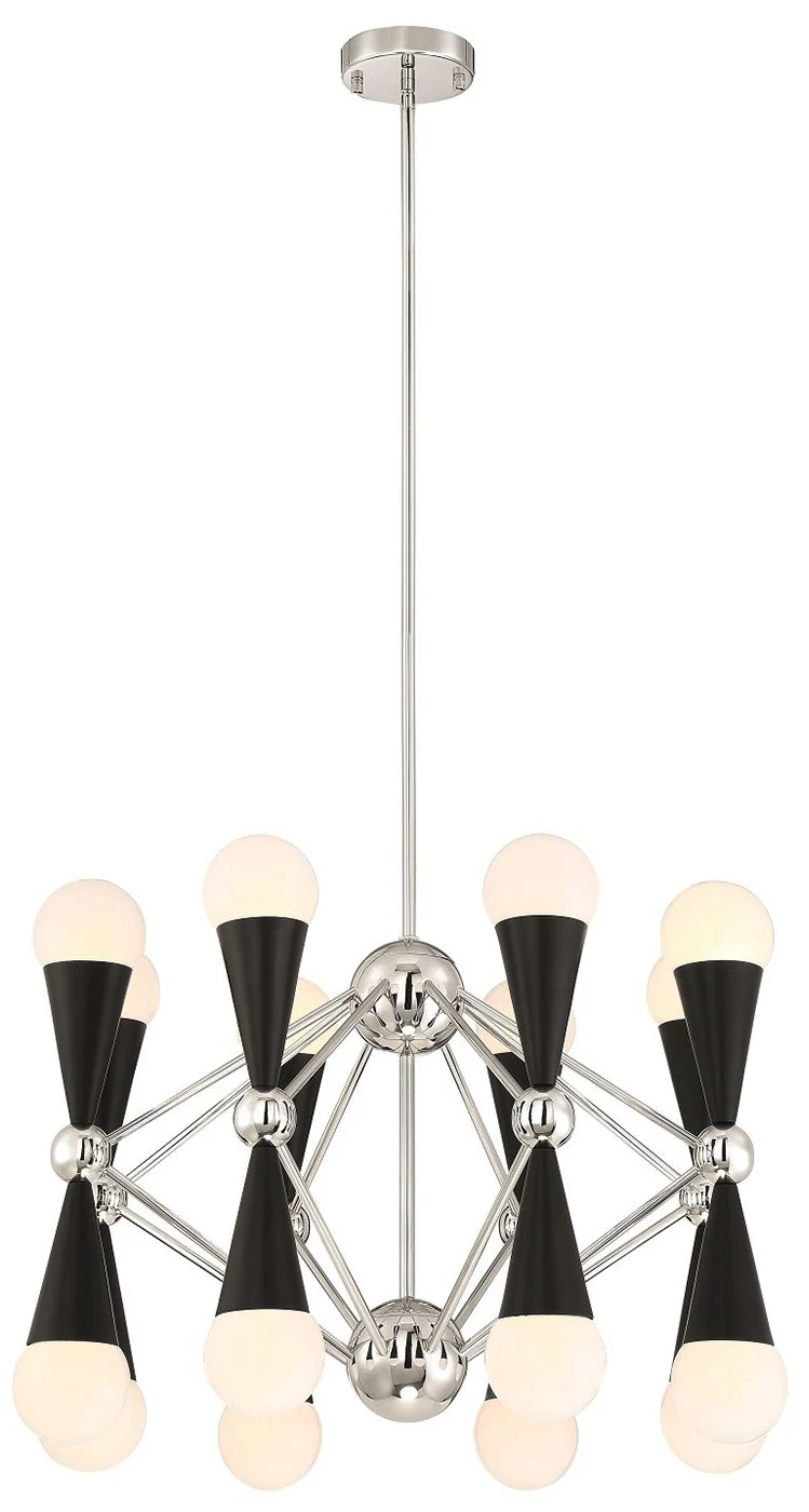 Crosby 16-Light 26 Inch Geometric Polished Nickel Matte Black Chandelier - Image 1