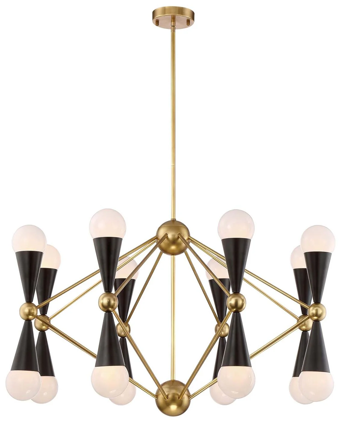 Crosby 16-Light 36 Inch Geometric Prism Aged Brass Matte Black Chandelier - Image 1