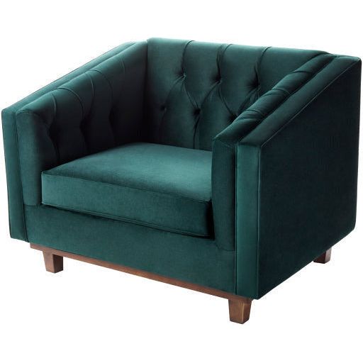 Surya Cheviot Modern Velvet Tufted Accent Chair With Wood Base - Image 1