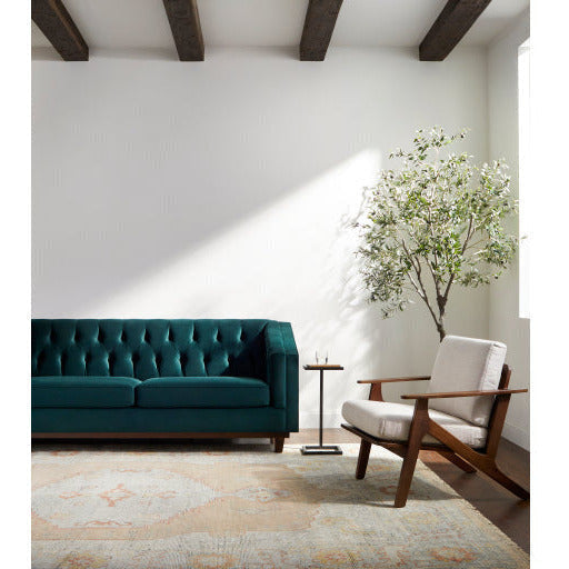 Surya Cheviot Modern Velvet Tufted Sofa With Wood Base - Image 1