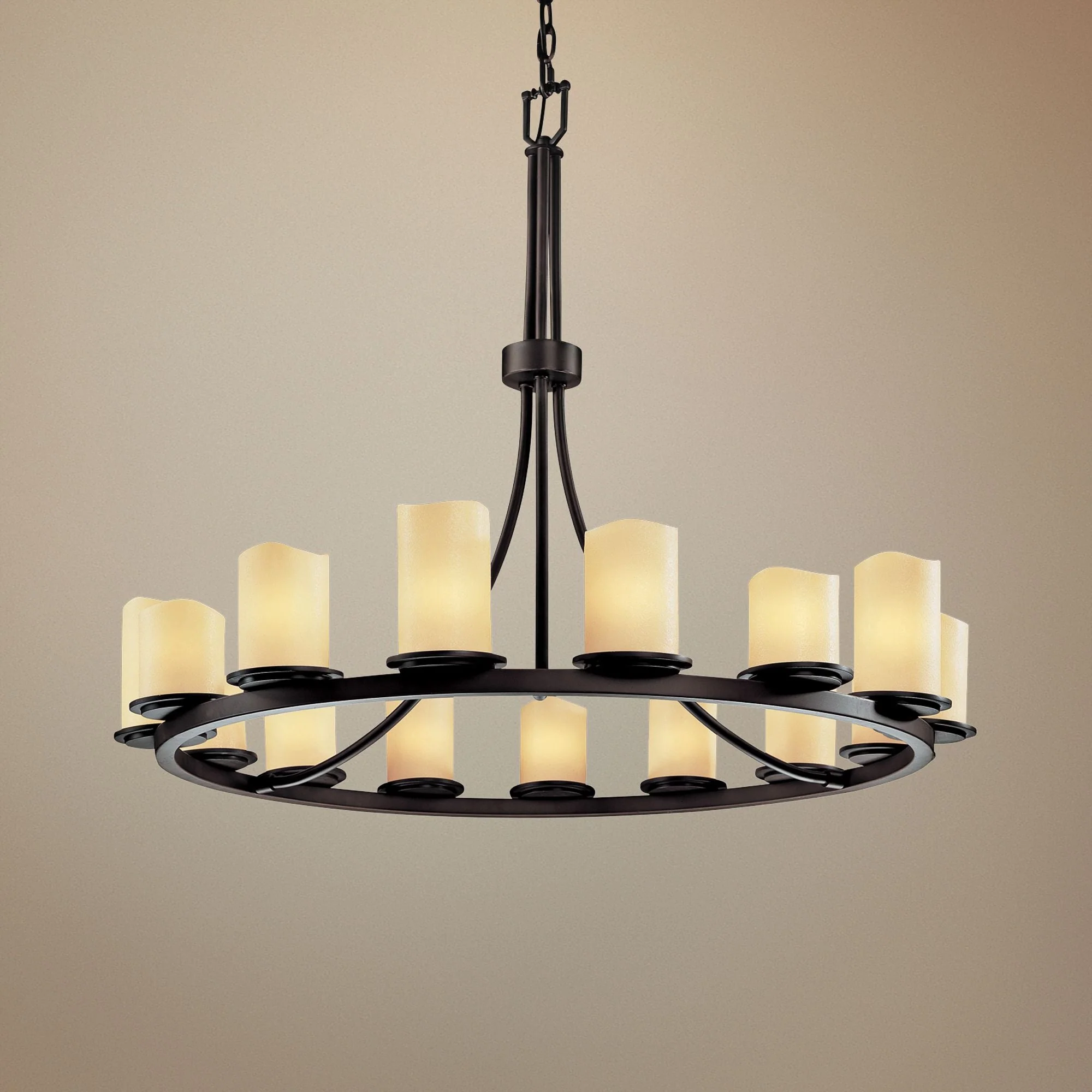 Dakota 42" Wide Bronze 15-Light Wagon Wheel Ring Chandelier - Image 1
