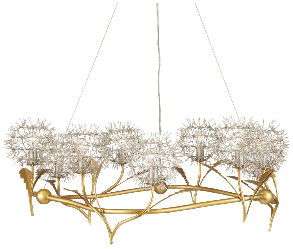 Dandelion 38 1/2"W Gold And Silver Leaf 9-Light Chandelier - Image 1