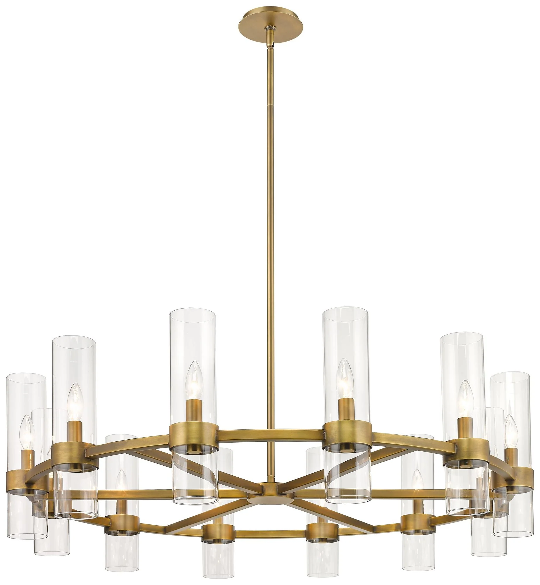 Datus 43 1/2"W Rubbed Brass 12-Light Ring-Round Chandelier - Image 1