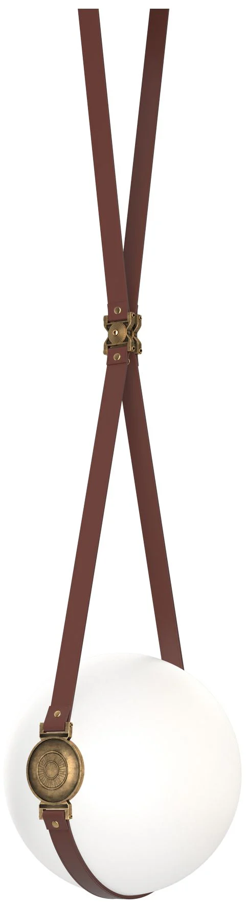 Derby 10.9"W Brass Accented LED Pendant w/ Brown Straps and Opal Shade - Image 1