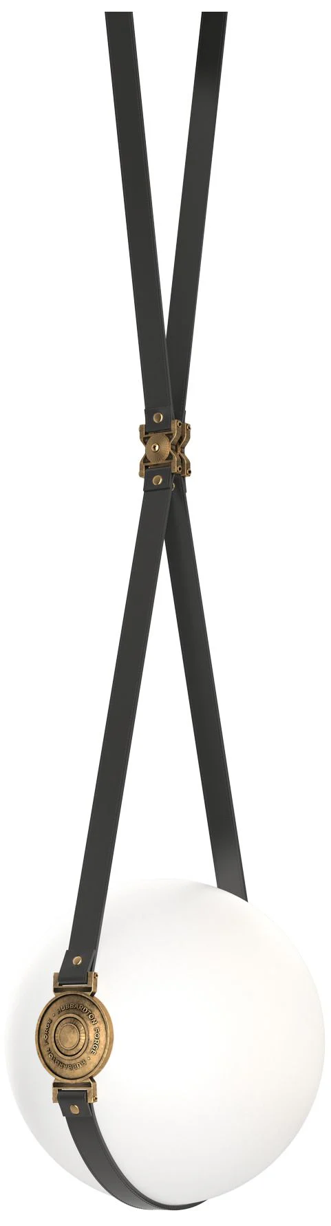 Derby 10.9"W Brass Branded Plate LED Pendant w/ Black Straps and Opal - Image 1
