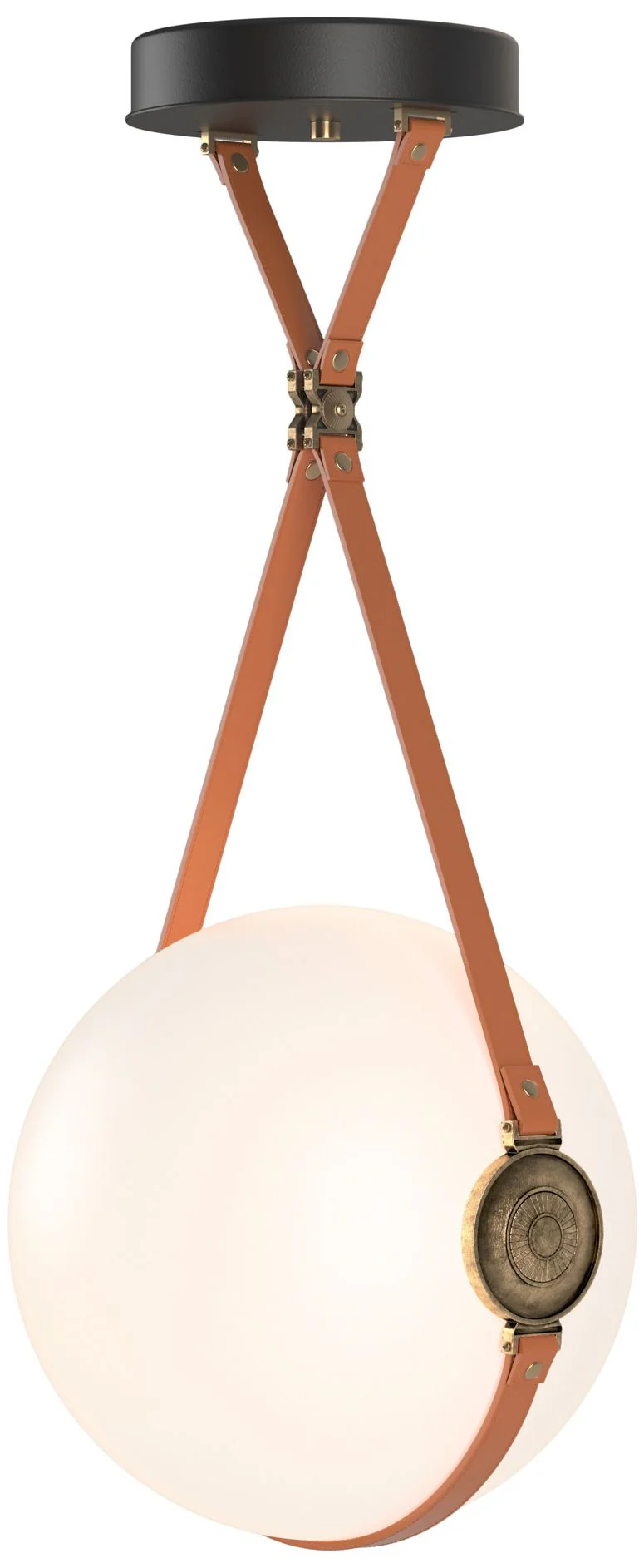 Derby 14.9" Antique Brass Short LED Pendant with Chestnut Straps - Image 1