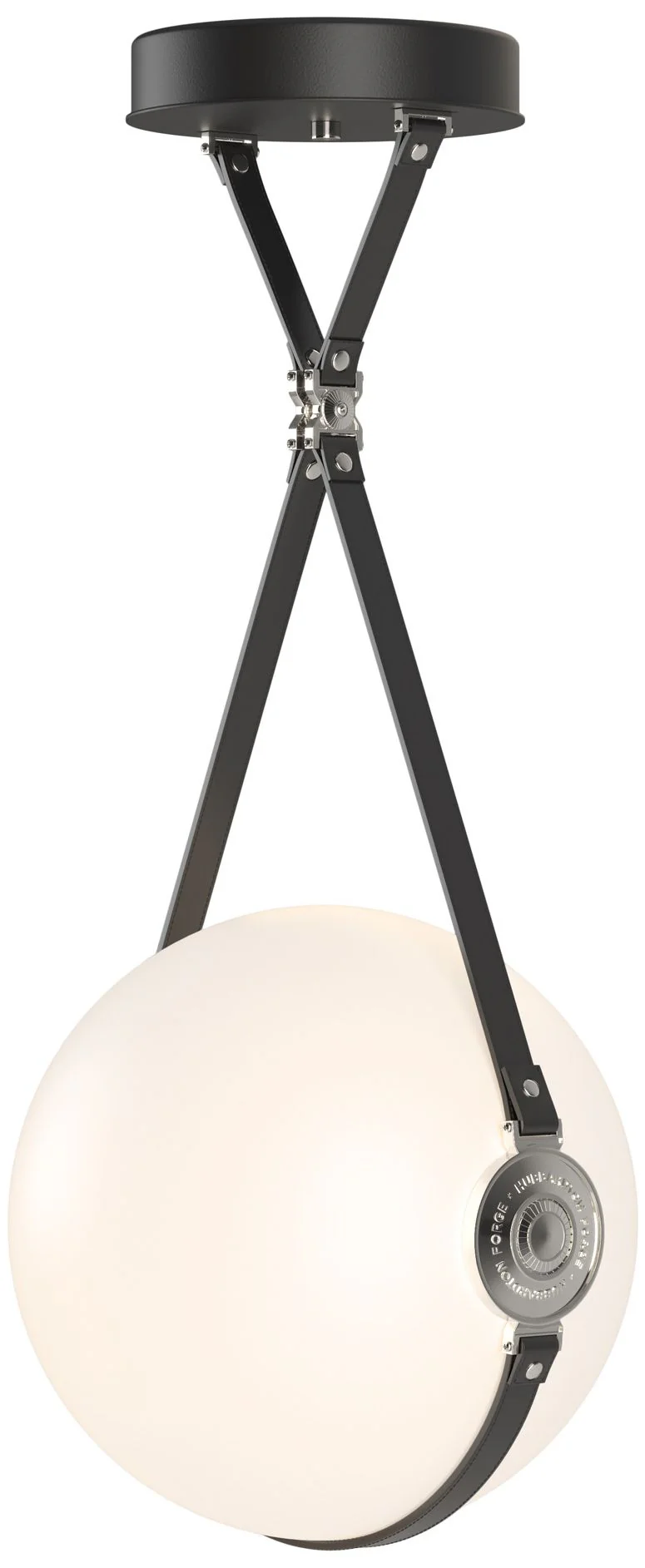 Derby 14.9" Polished Nickel Long Branded LED Pendant with Black Straps - Image 1