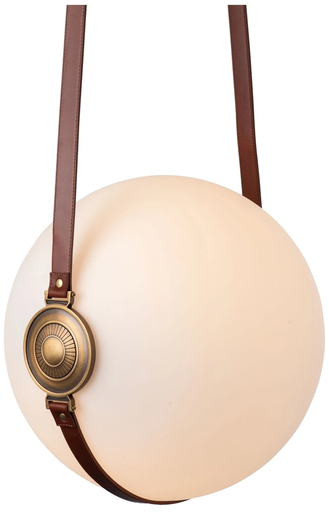 Derby Large LED Pendant - Brass - Brown Straps - Opal Glass - Standard - Image 1