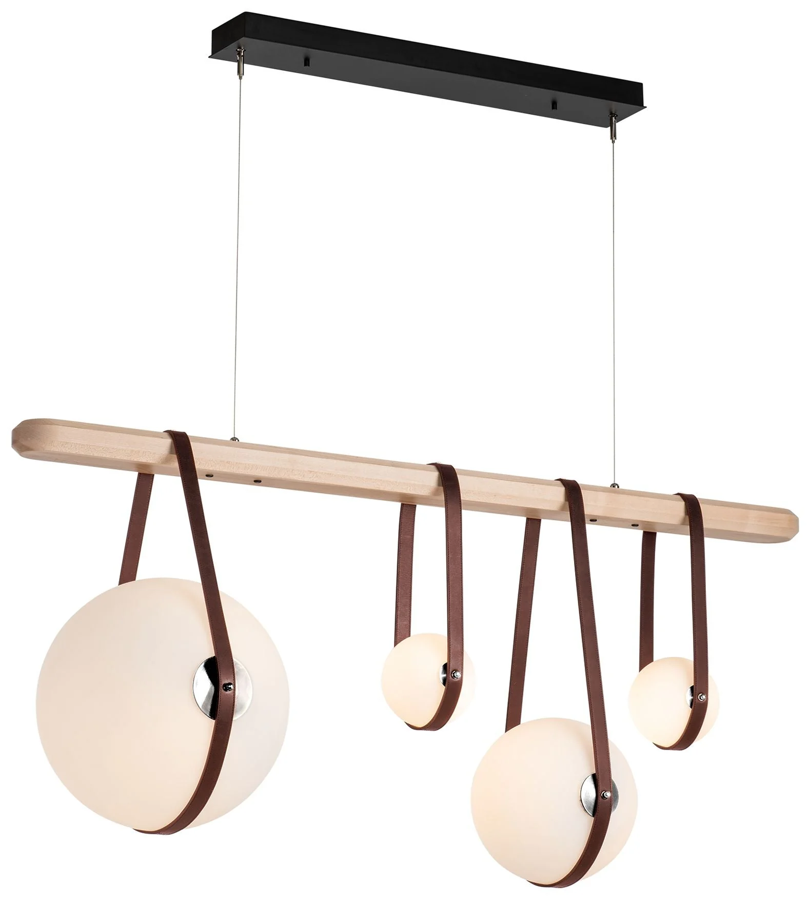 Derby Linear 4-Light LED Pendant - Nickel - Brown - Maple - Opal - Standard - Image 1