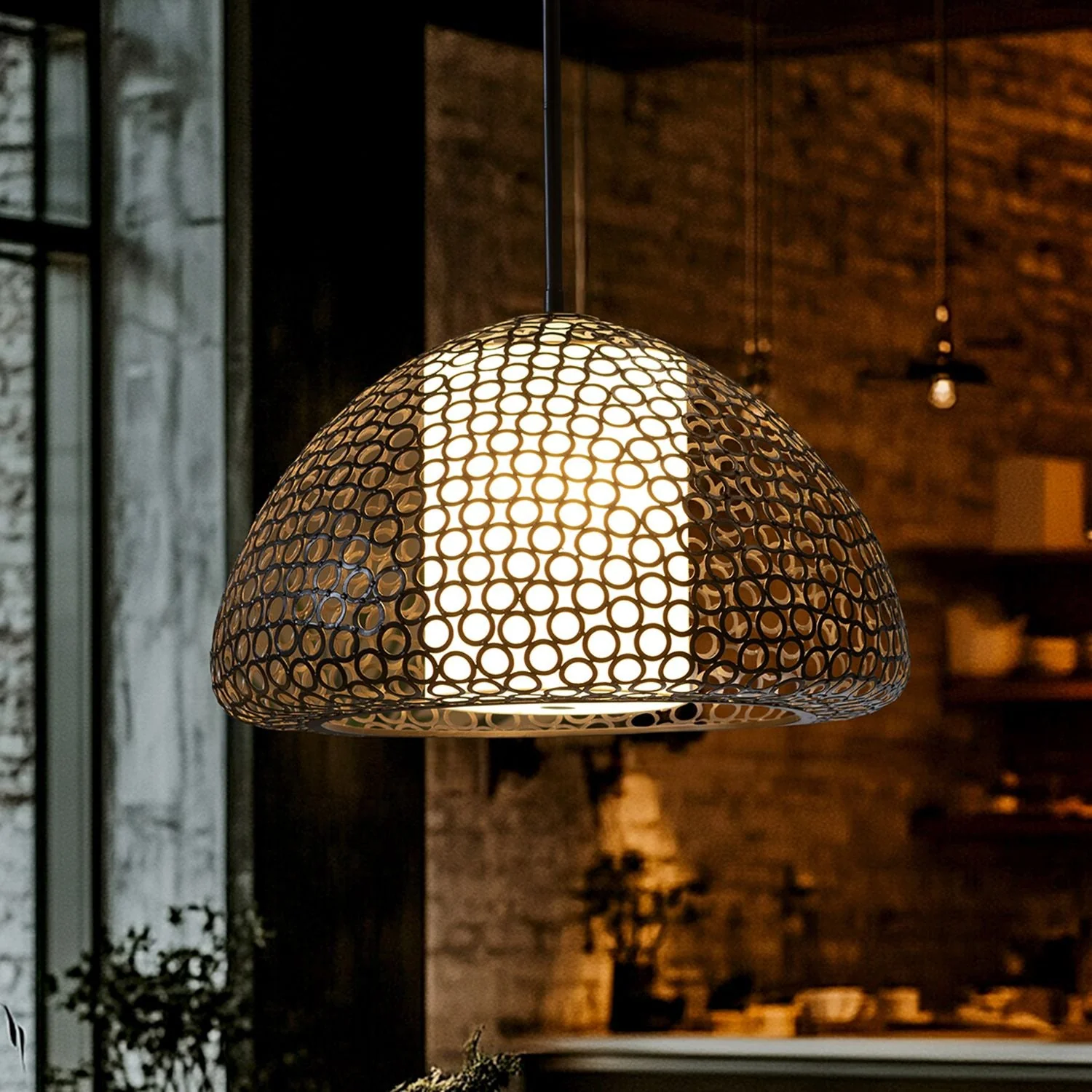 Dilston 24" Wide 3 Light Cream Linen And Bronze Dome Pendant - Image 1