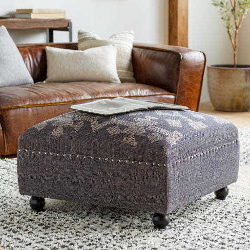 Surya Djenne Modern Boho Ivory & Charcoal Hand Woven Ottoman DJN-001