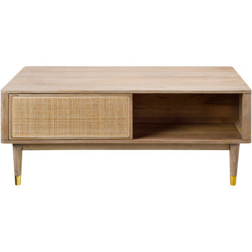 Surya Dalma Modern Wood Top With Rattan & Wood Base Coffee Table DLM-001 - Image 1