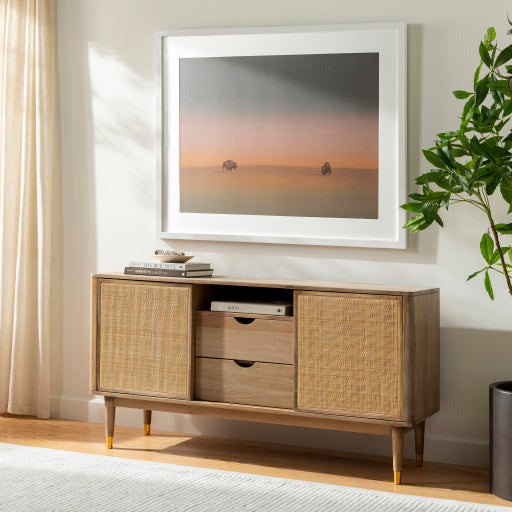 Surya Dalma Modern Natural Wood and Rattan Sideboard Cabinet DLM-003 - Image 1