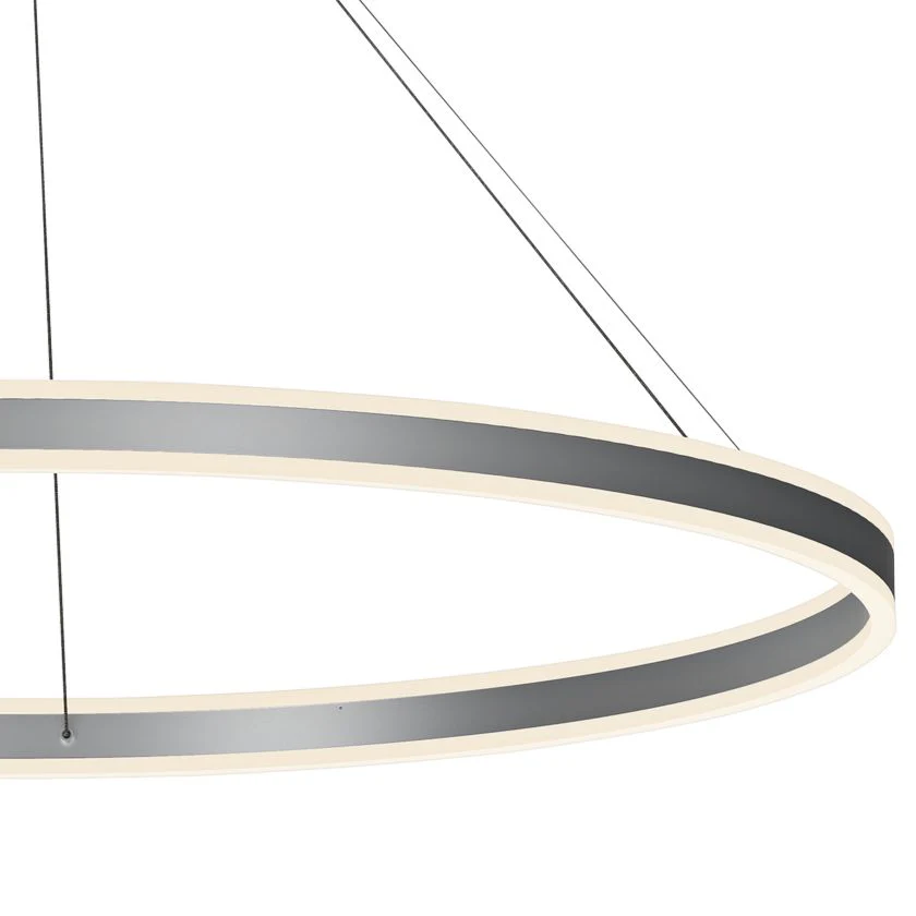 Double Corona 59" Wide Satin Aluminum 2-Light LED Pendant - Image 2