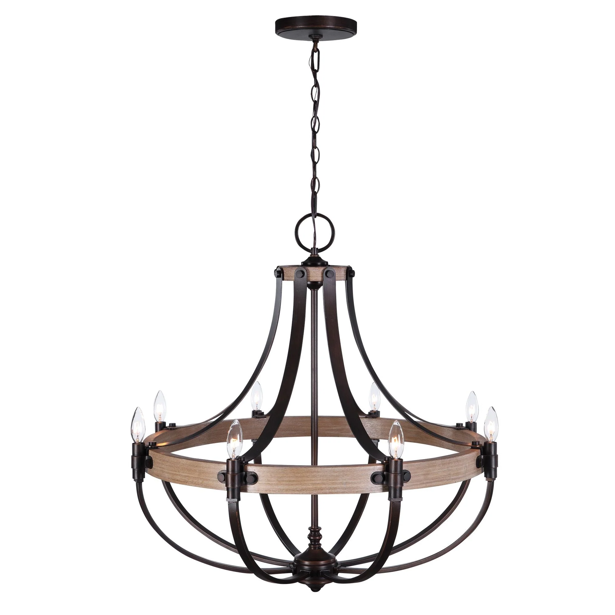 Dubois 32 1/2" Wide Bronze and Natural Oak 8-Light Chandelier - Image 2