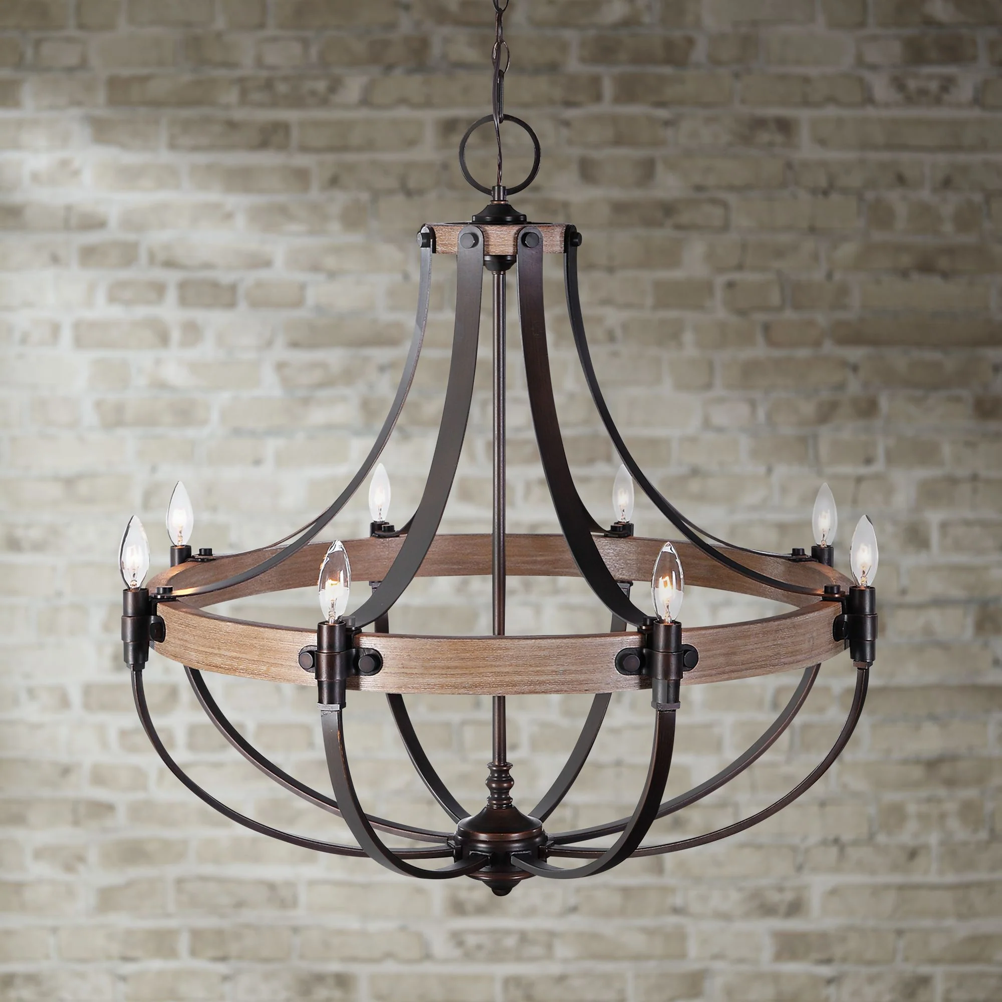 Dubois 32 1/2" Wide Bronze and Natural Oak 8-Light Chandelier - Image 1