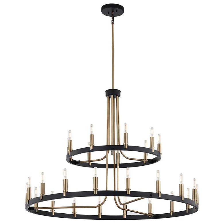 Justice Design Clayton 42″ Brass Black 27-Light 2-Tier Ring Chandelier