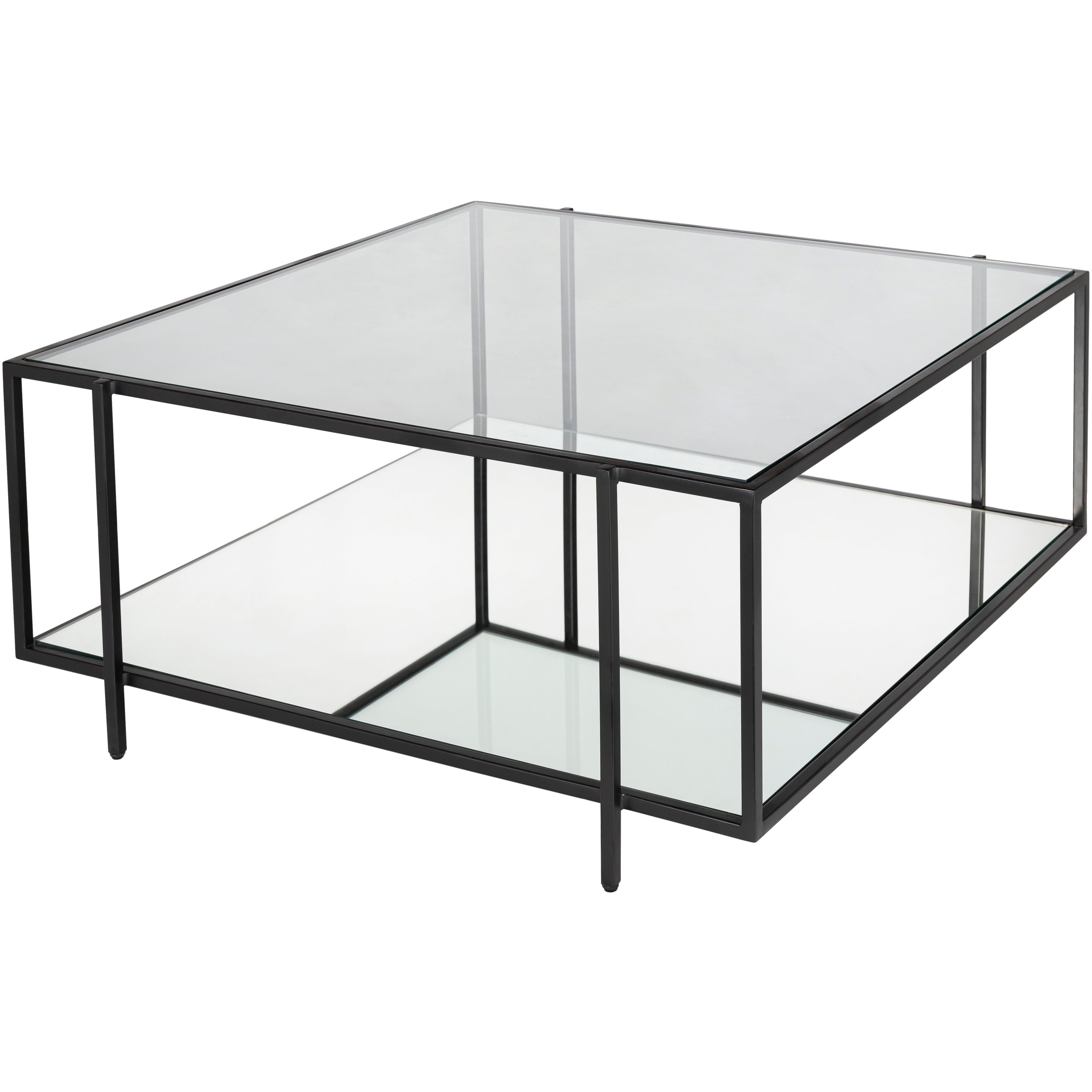 Surya Alecsa Modern Glass Top With Wood & Metal Mirrored Base Square Coffee Table EAA-001 - Image 3