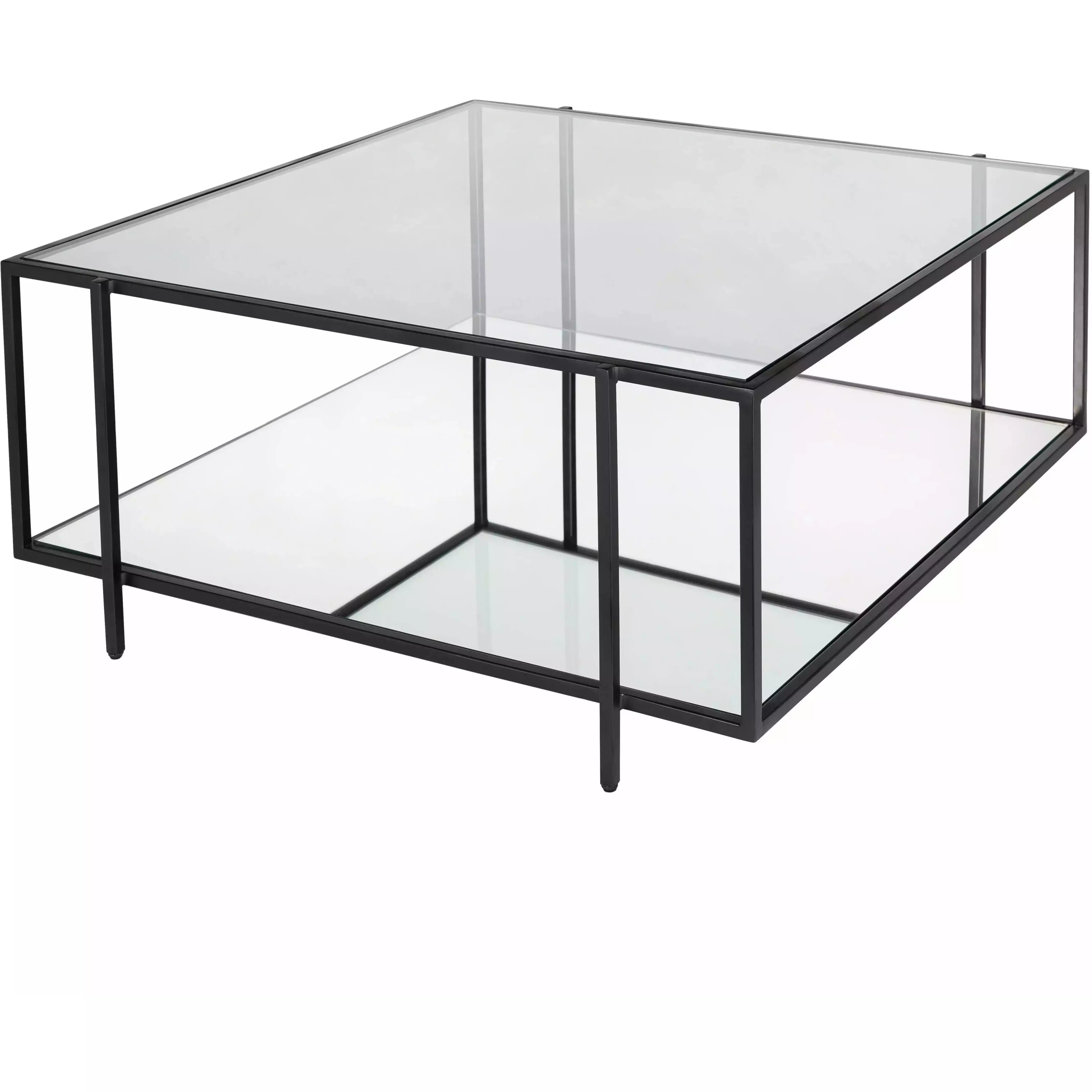 Surya Alecsa Modern Glass Top With Wood & Metal Mirrored Base Square Coffee Table EAA-001 - Image 1